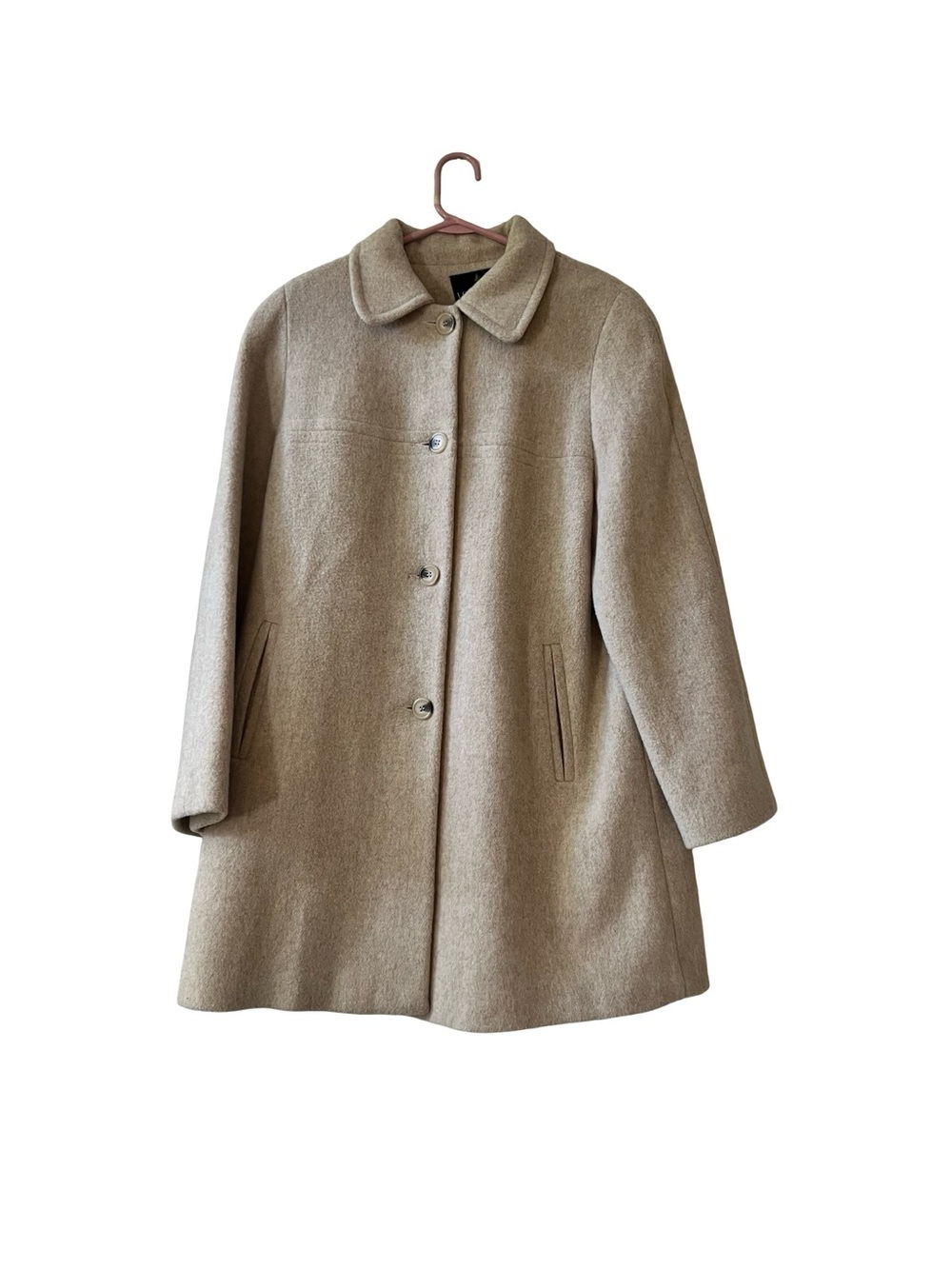 London Fog Women’s Wool Blend Coat Size 12 Beige Minimalist Button Front Jacket - Picture 2 of 4